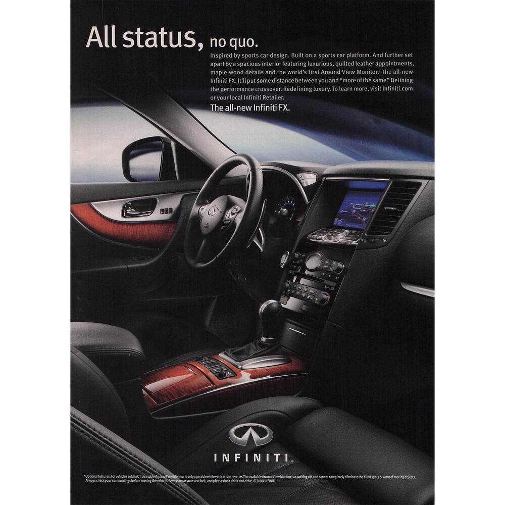 2008 Infiniti car auto All status no quo interrior Print ad pinup art magazine